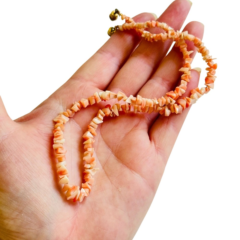 VTG‎ Mediterranean Pink chip Coral Natural Necklace dainty Genuine Italy 17"L